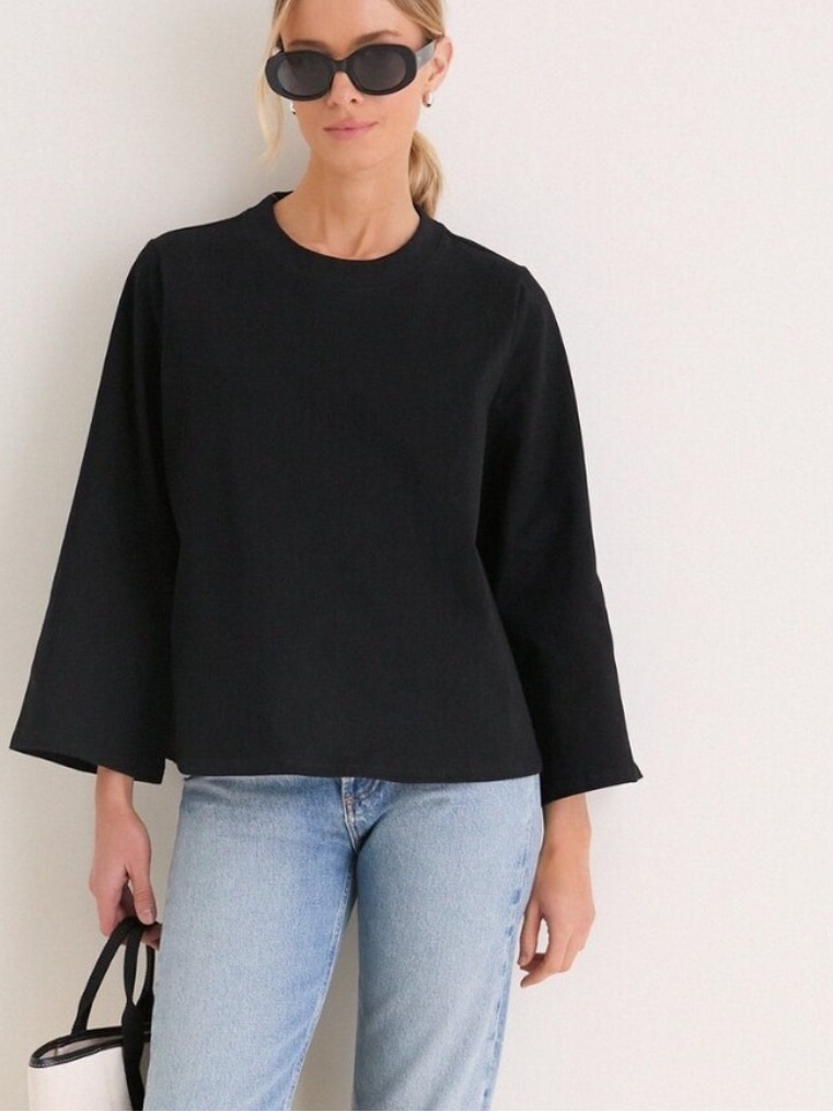 Nwt Tuckernuck Adler Tee Long Sleeve Flared Sleeves Knit Top Black Medium
